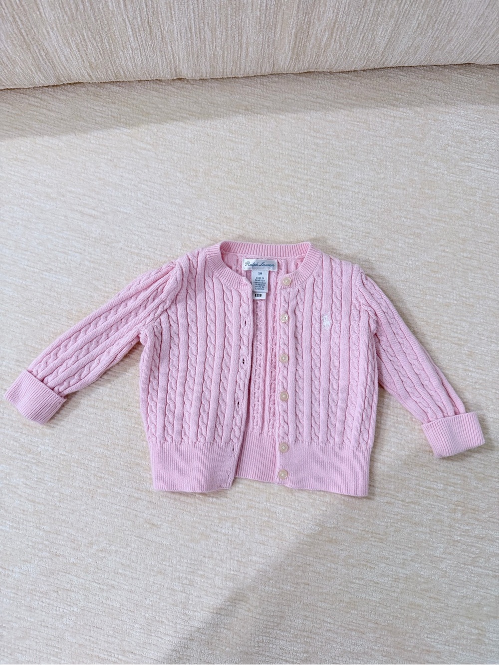 Polo Ralph Lauren Light Pink Cable-Knit Cotton Cardigan